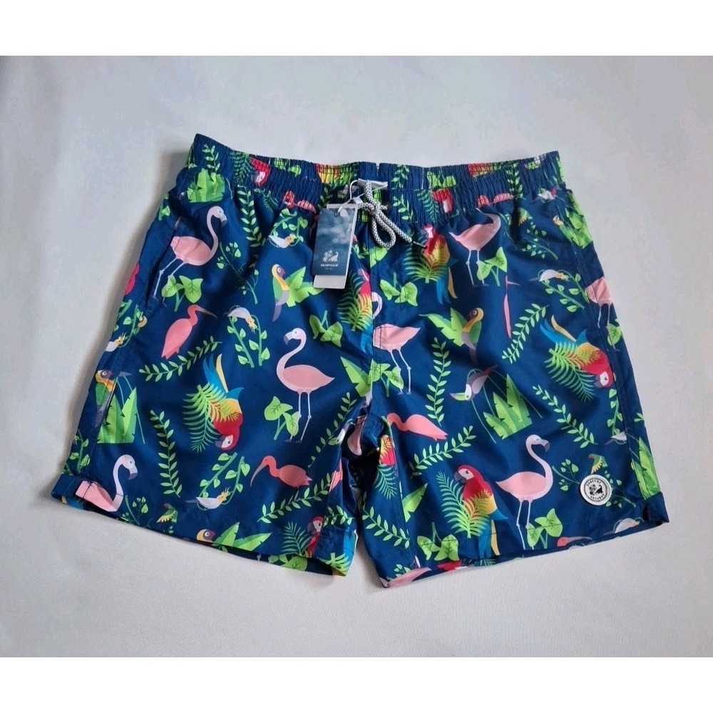 SURF CUZ Swim Shorts Trunks Quik Dry Mens Flamingo Print Blue Size XL